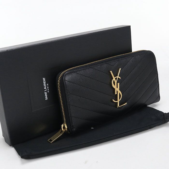 SAINT LAURENT サンローラン フルジップウォレット モノグラム・サンローラン 358094 長財布ラウンドファスナー カーフ【中古】 レディース
