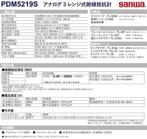 三和電気計器 SANWA アナログ絶縁抵抗計 500V/250V/125V PDM5219Swb eb00dd74