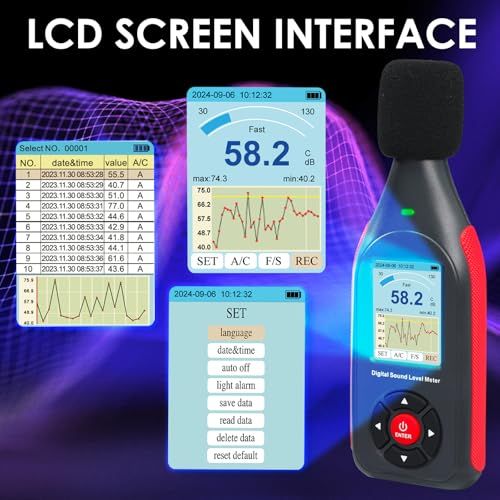 騒音計, デシベルメーターデータロガー, 騒音測定器, 高速/低速応答、43,000データレコード デシベル計, リアルタイムサンプリング、USB/PC接続、3色LEDアラームノイズリーダーwb 4facc636