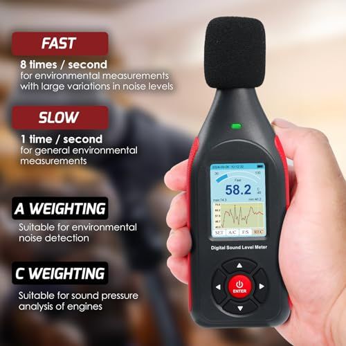 騒音計, デシベルメーターデータロガー, 騒音測定器, 高速/低速応答、43,000データレコード デシベル計, リアルタイムサンプリング、USB/PC接続、3色LEDアラームノイズリーダーwb 4facc636