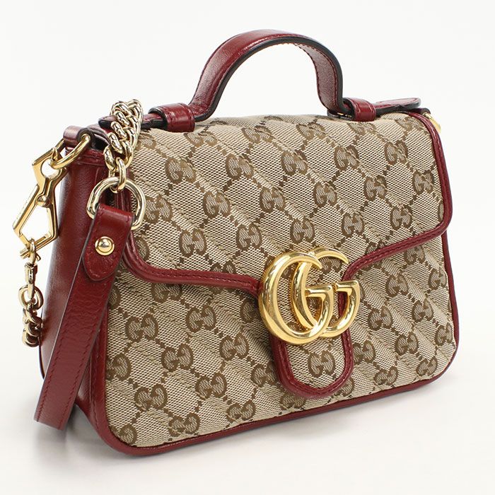 GUCCI グッチ ミニ トップハンドルバッグ GGマーモント 583571 ハンドバッグ GGキャンバス/レザー【中古】 レディース