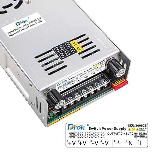DROK スイッチング電源 AC 110/220V→DC 0-48V 0-10A 480W 電圧調整可能 安定化デンゲン 直流でんげん変換器 過負荷電圧遮断 放熱ファン付き コンバーターwb 775f33f6