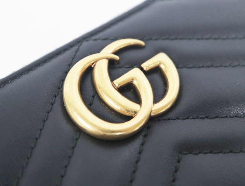 グッチ GUCCI GGマーモント 443123 ブラック ゴールド レザー ラウンド 長財布【中古】財布 グッチ GUCCI GGマーモント 443123 ブラック ゴールド レザー ラウンド 長財布【中古】財布