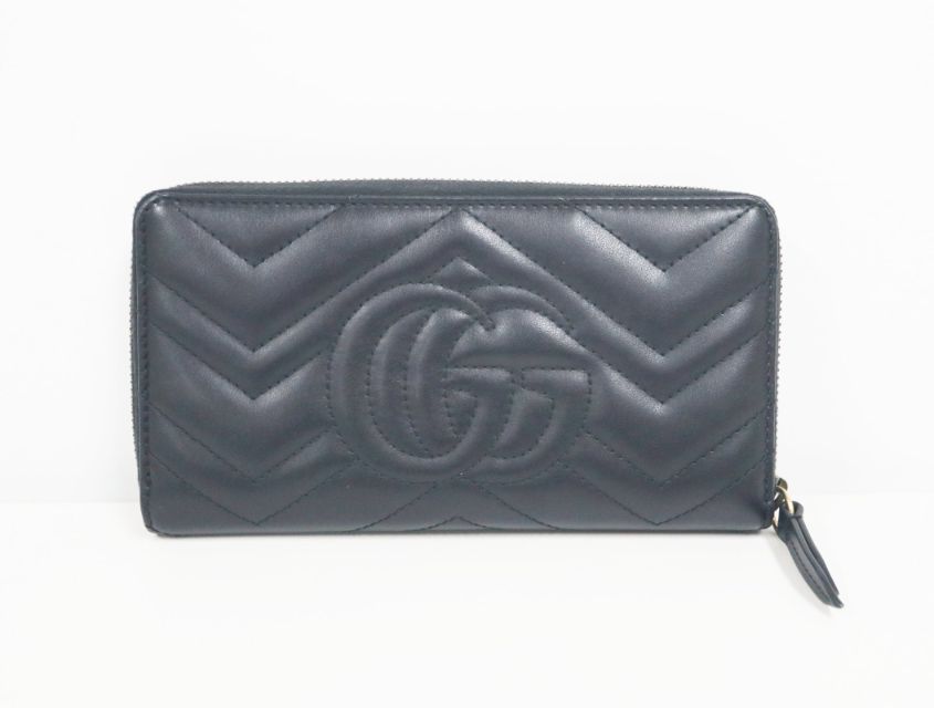 グッチ GUCCI GGマーモント 443123 ブラック ゴールド レザー ラウンド 長財布【中古】財布 グッチ GUCCI GGマーモント 443123 ブラック ゴールド レザー ラウンド 長財布【中古】財布