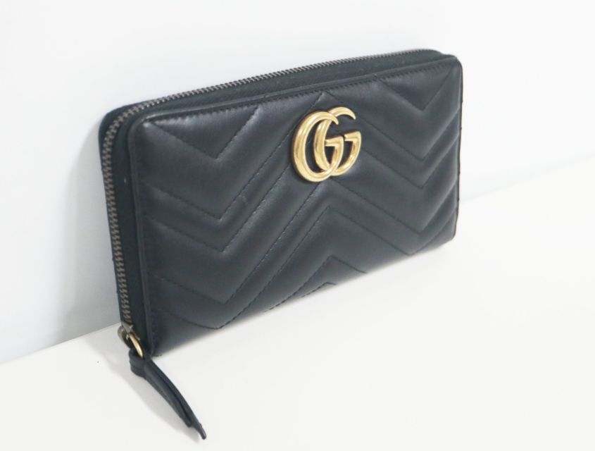 グッチ GUCCI GGマーモント 443123 ブラック ゴールド レザー ラウンド 長財布【中古】財布 グッチ GUCCI GGマーモント 443123 ブラック ゴールド レザー ラウンド 長財布【中古】財布