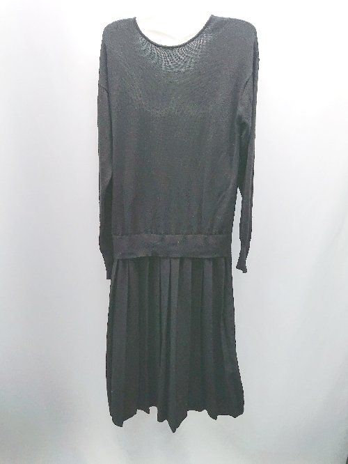 ◇ Audrey and John Wad ドッキング ニット プリーツ 上品 長袖 ロング丈 ワンピース サイズF ブラック レディース E 【1307210039158】