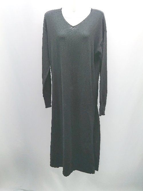 ◇ Audrey and John Wad ドッキング ニット プリーツ 上品 長袖 ロング丈 ワンピース サイズF ブラック レディース E 【1307210039158】