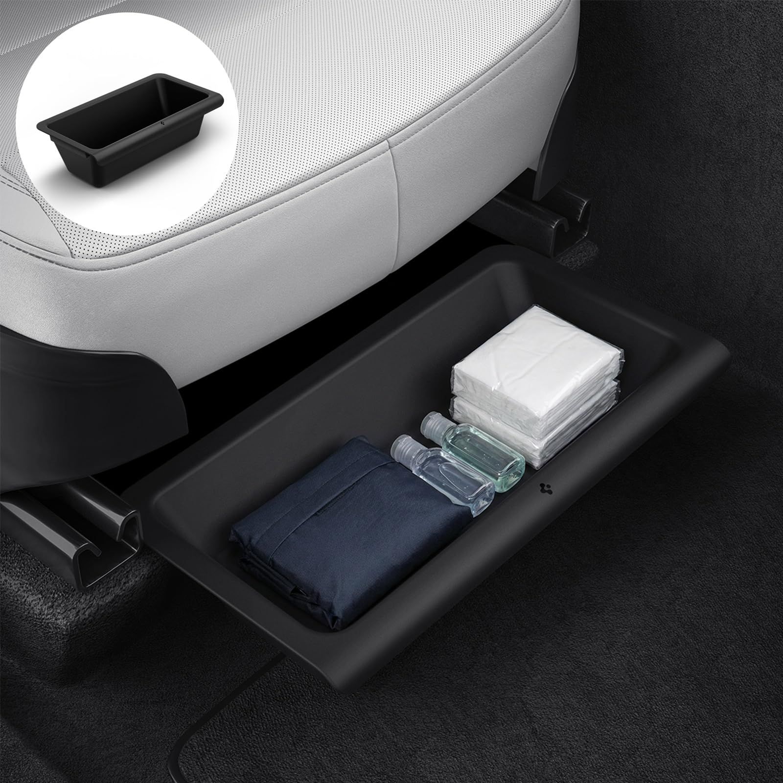 新品 Spigen Tesla Model Y Juniper (2026/2025) シート下収納ボックス 1個 アンダーシート オーガナイザー トレイ テスラ用 TO222J ACP10638 (ブラック)
