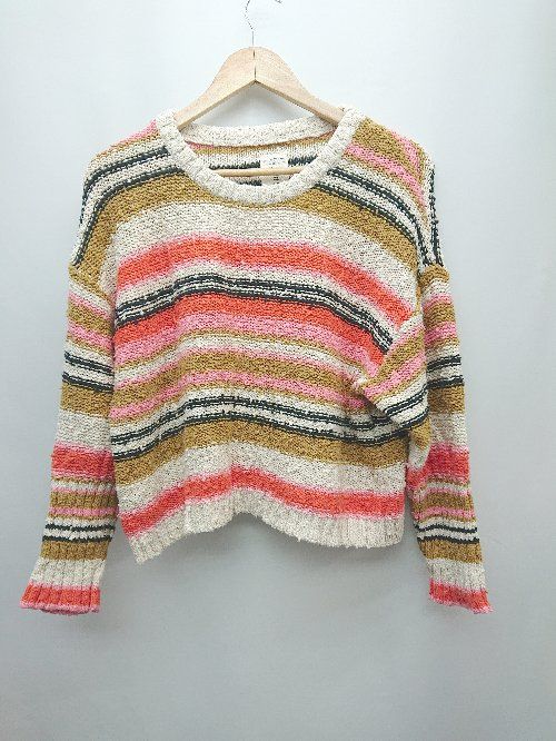 ◇ BILLABONG ビラボン コットン100% ボーダー 長袖 ニット セーター サイズＭ ホワイト レッド マルチ レディース P 【1307250026064】