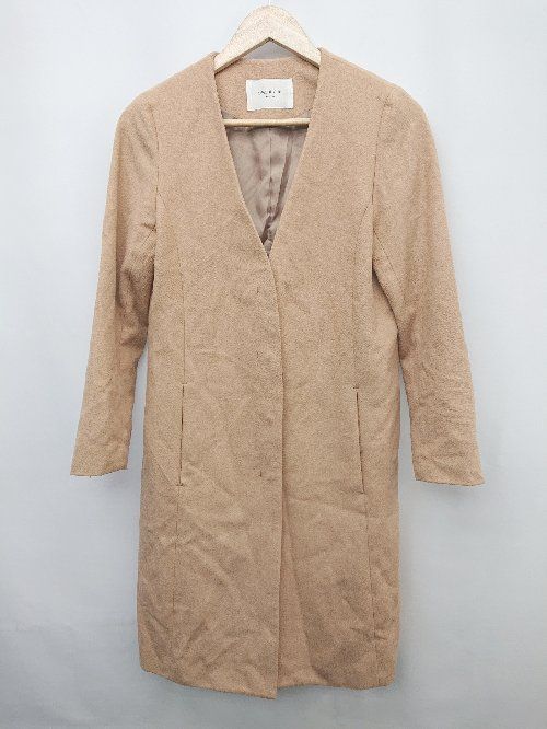 ◇ OPAQUE オペーク ノーカラー シンプル 大人女子 長袖 コート サイズS キャメル ブラウン レディース P 【1307260002713】