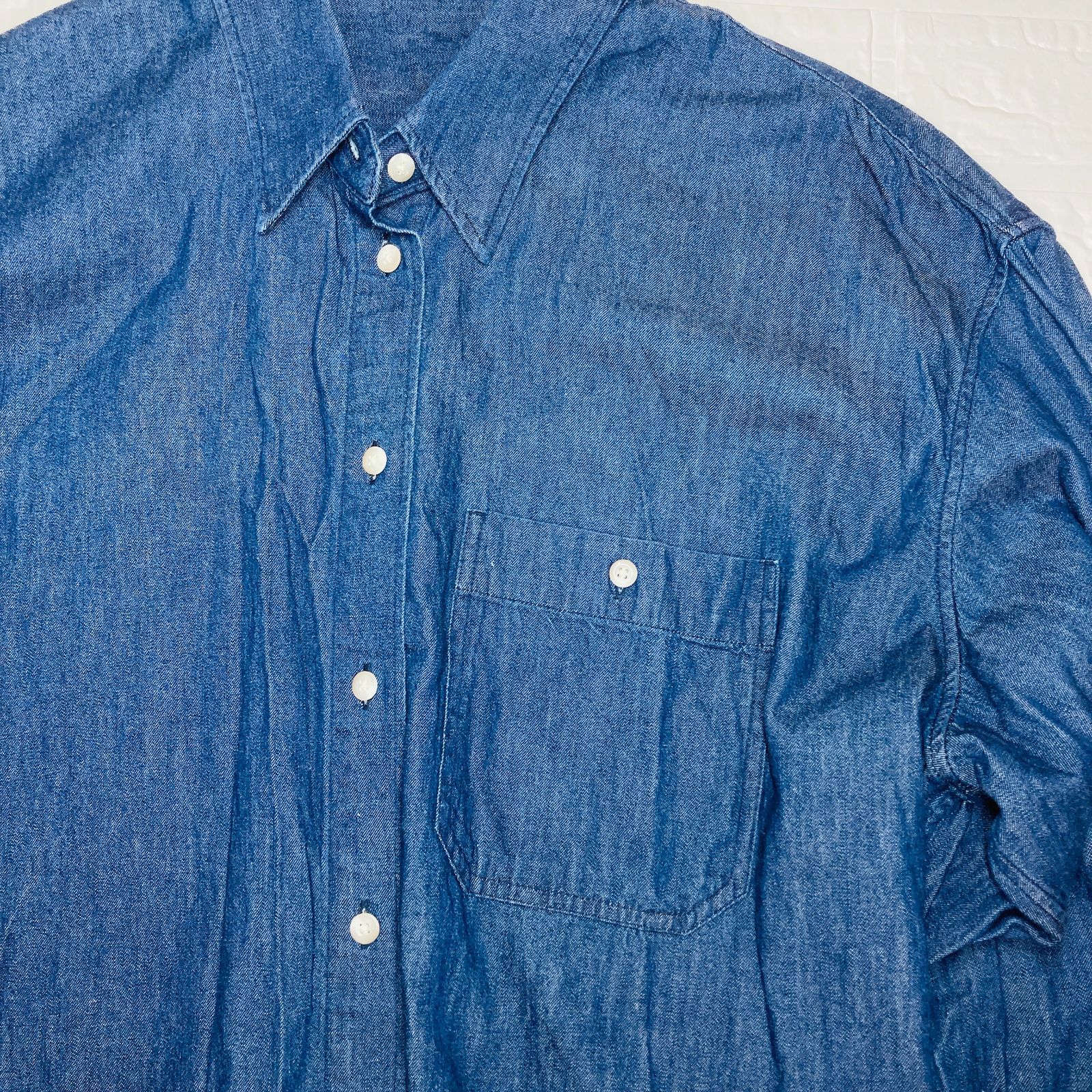 美品 UNIQLO U デニムオーバーサイズシャツ 長袖 Lサイズ 69 NAVY L 