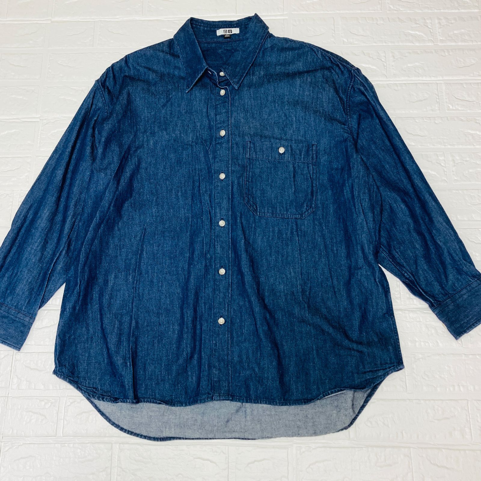 美品 UNIQLO U デニムオーバーサイズシャツ 長袖 Lサイズ 69 NAVY L 