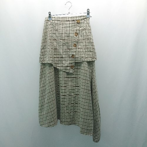 ◇ MURUA バックウエストゴム サイドファスナー チェック柄 ロング フレア スカート サイズ1（S） グリーン系 レディース E 【1307260012583】