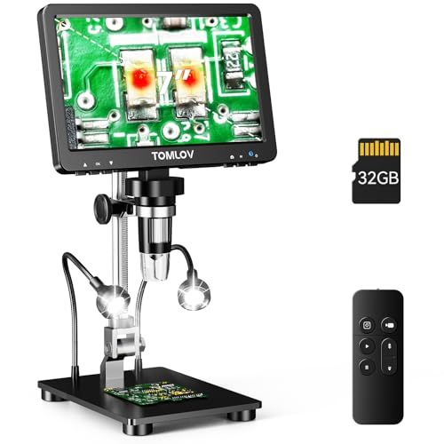 TOMLOV HDMI デジタル顕微鏡 USB顕微鏡 10X-1200X倍率 コイン顕微鏡 充電可能 7インチ顕微鏡 10個LEDランプ LCD溶接顕微鏡 32GB PC/TV対応 178°視野角 液晶デジタル顕微鏡 Windows/Mac/ 5c6e9c94
