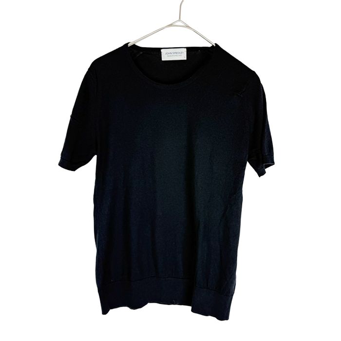 ジョンスメドレー JOHN SMEDLEY 半袖ニット ブラック S シーアイランドコットン