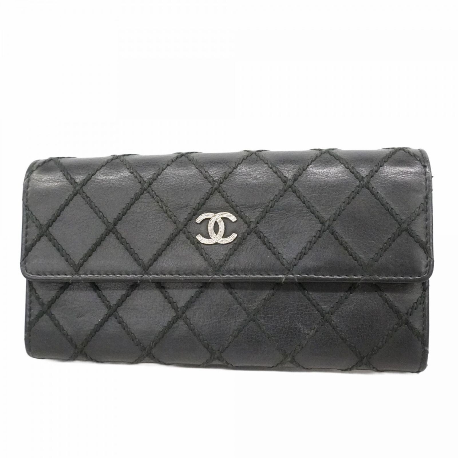 シャネル(Chanel) シャネル 長財布 ボーイシャネル ワイルドステッチ ラムスキン ブラック レディース OP001235