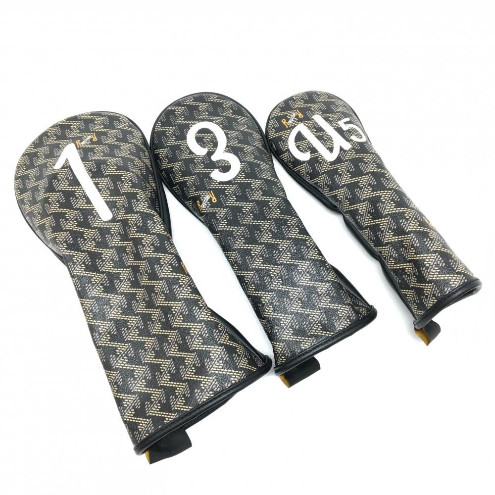 【超美品】レザレクション ヘッドカバー3点セット(DR FW UT) 黒×ベージュ 一部総柄 ドライバー フェアウェイウッド ゴルフ Resurrection