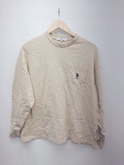 ◇ U.S.POLO ASSN ロゴ 刺繍 ワインポイント 長袖 Tシャツ カットソー サイズM ベージュ レディース P 【1308240015563】
