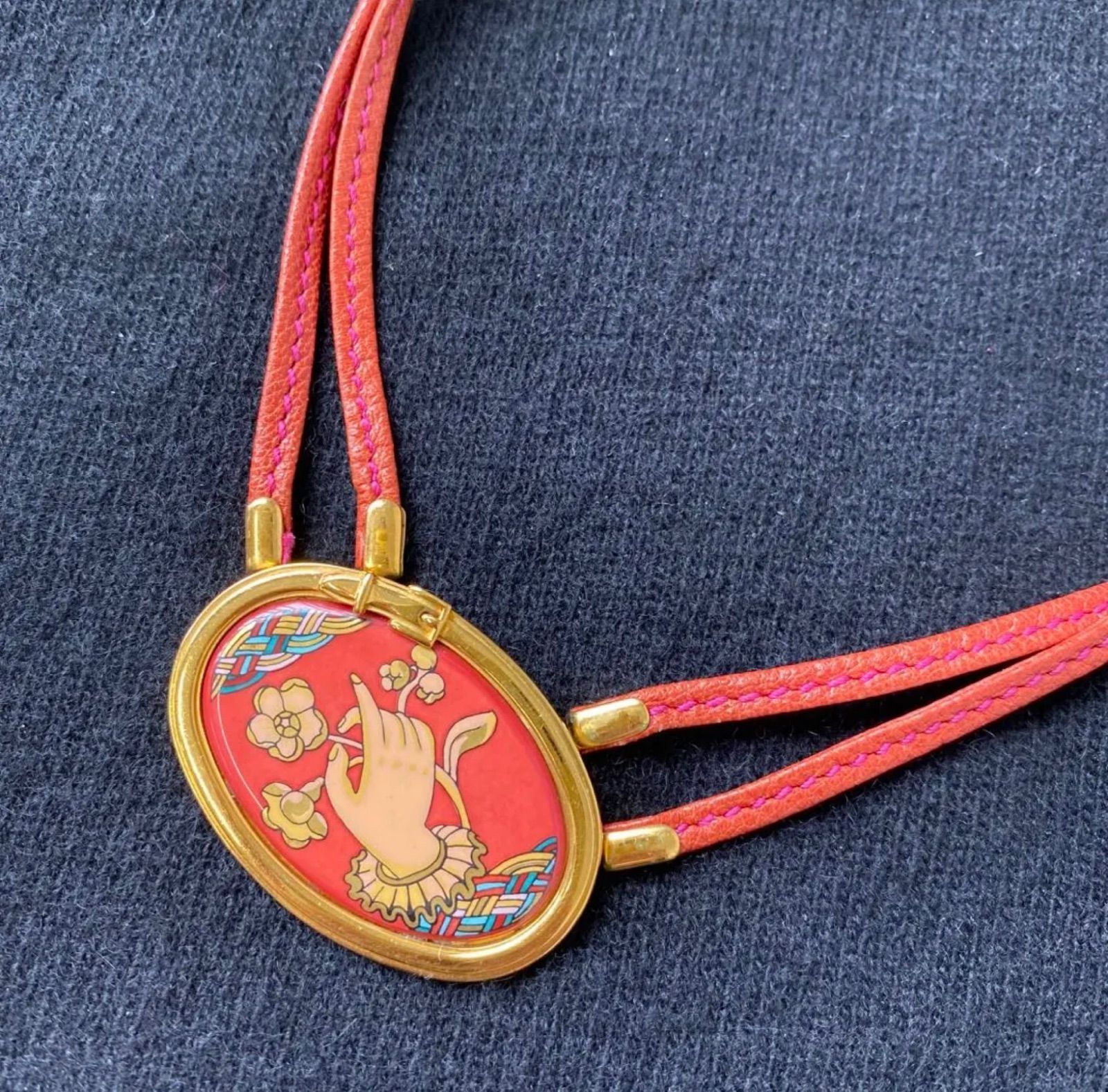 美品 HERMES エルメス エマイユ ネックレス チョーカー レッド 