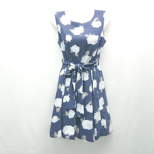◇ ◎ ROPE PICNIC Uネック バックジップ 裏地 花柄 ノースリーブ ひざ丈 ワンピース サイズ38 ネイビー レディース E 【1308290005064】