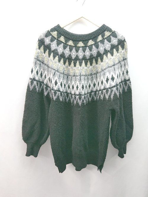◇ FREAK'S STORE クルーネック オルテガ柄 厚手 秋冬向け 長袖 セーター 表記なし ブラック レディース E 【1308290027776】