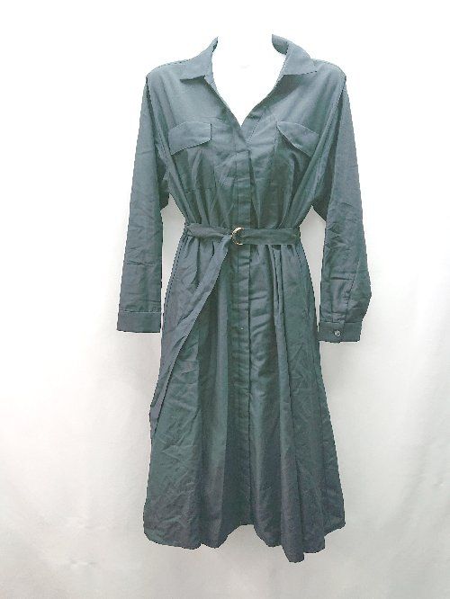 ◇ ◎ AG by aquagirl フロントボタン 胸ポケット フェミニン 長袖 ロング丈 ワンピース サイズM ネイビー レディース E 【1308290027684】