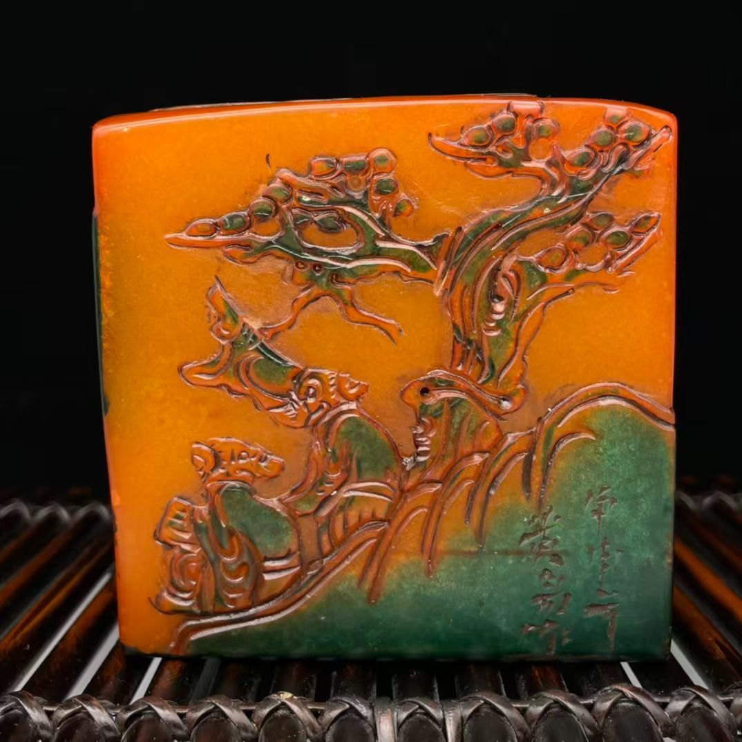 中国古美術 旧蔵 甲申年 篆刻家 黄易作 田黄石 烏鴉皮 博意印章 工芸品 骨董品 古玩 時代物 細密彫 古賞石 賞物 名家作 書道具 印鑑 唐物 篆刻 R08051501