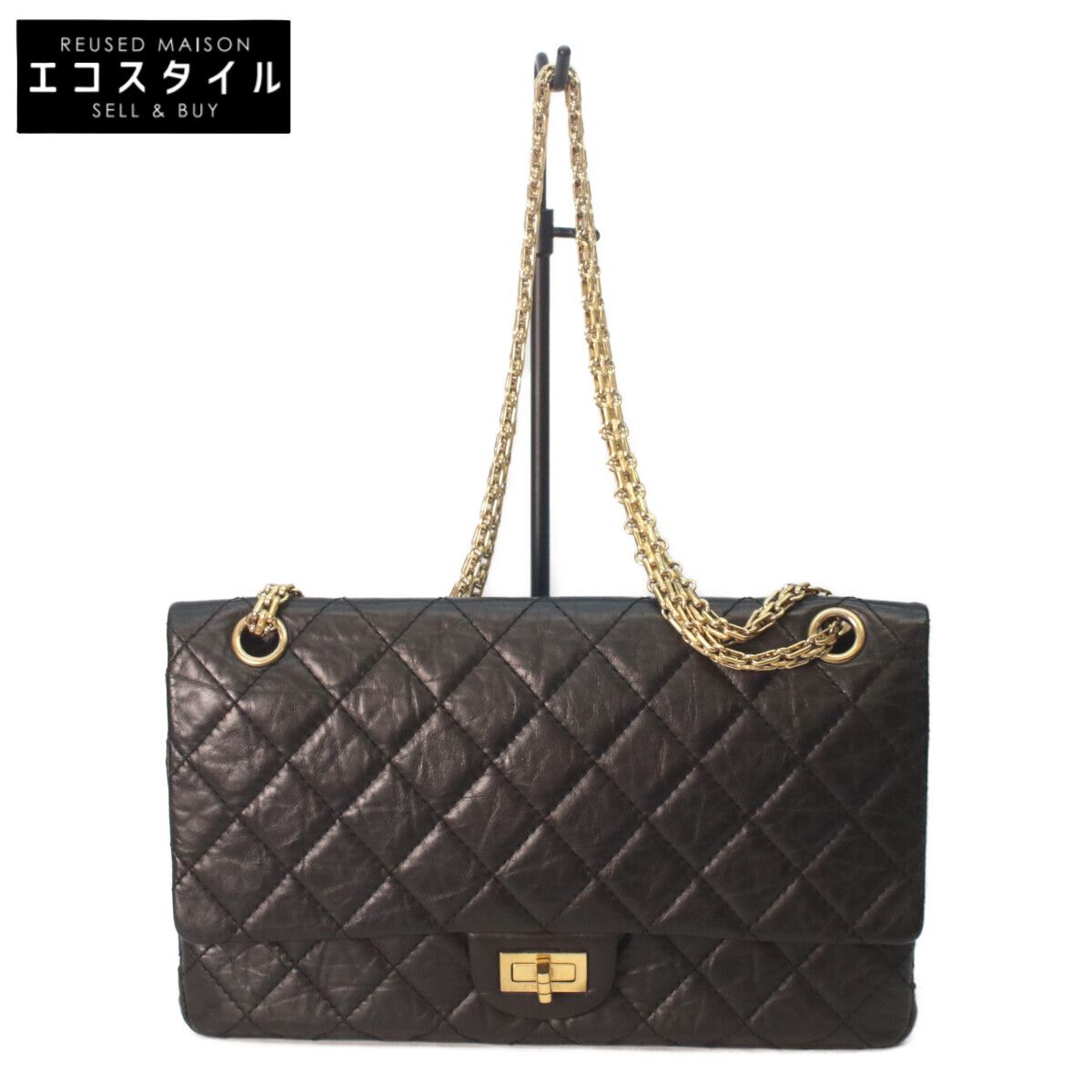 CHANEL シャネル A37587 黒 エイジドカーフスキン G金具 2.55 マトラッセ28チェーンショルダー