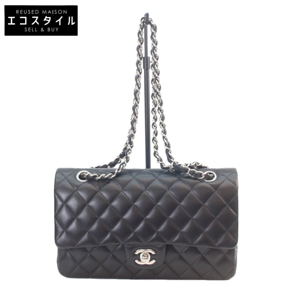 CHANEL シャネル A01112 黒ラム シルバー金具 マトラッセ25