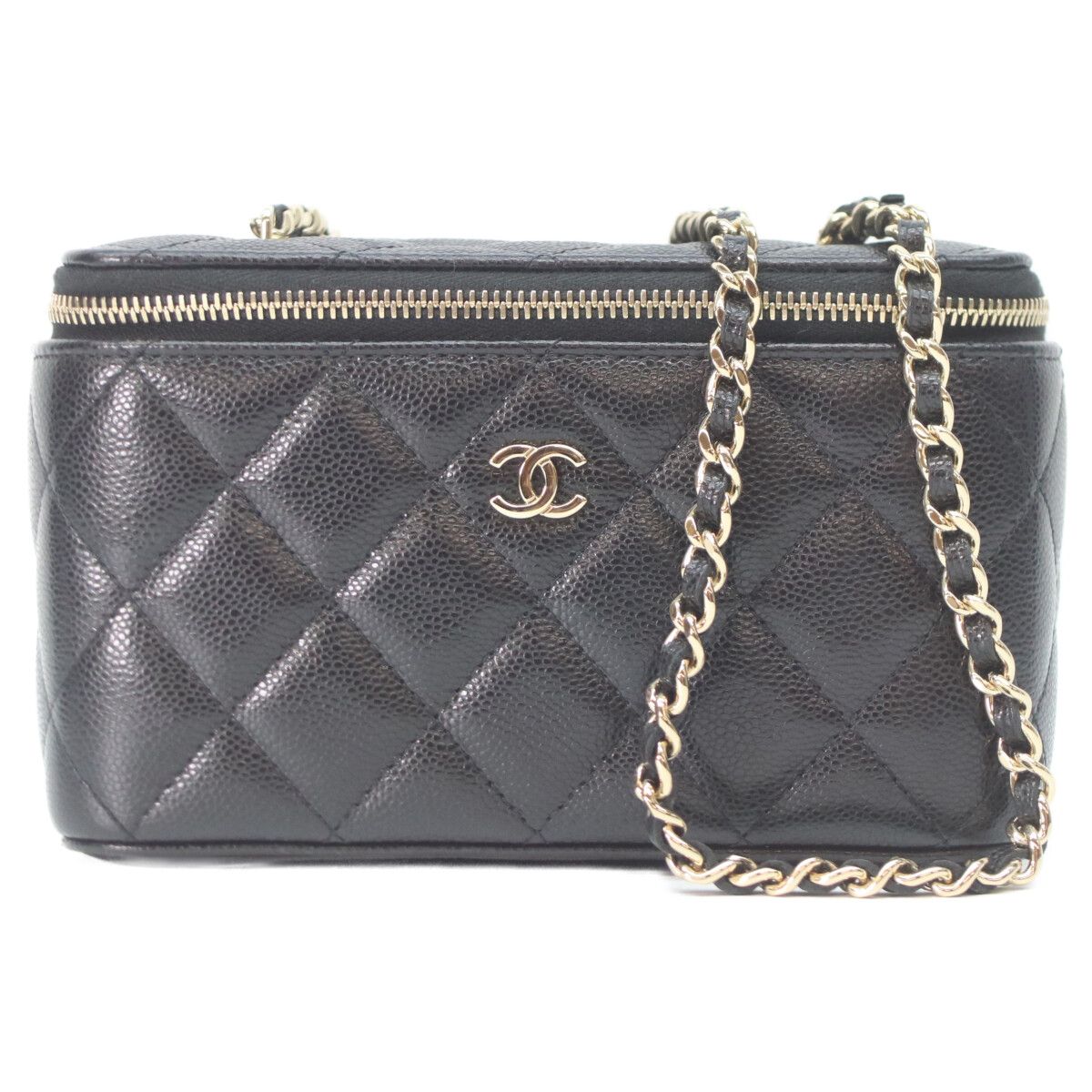 CHANEL シャネル AP1341 黒キャビア ゴールド金具 バニティ チェーン 