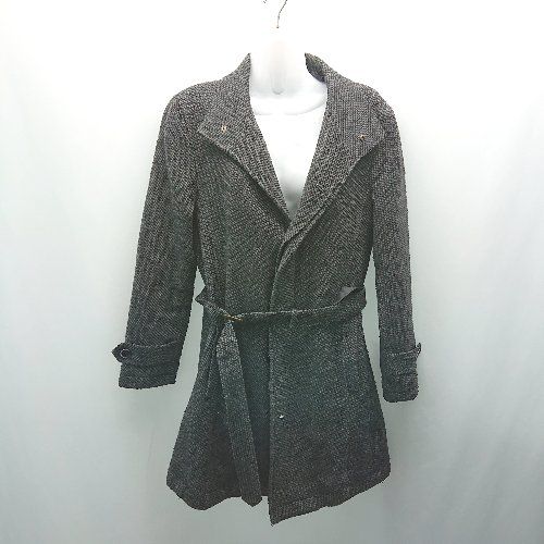 ◇ ◎ canal deux luxe 起毛 チェック柄 裏地 ボタン シンプル オシャレ 綺麗め 長袖 コート サイズ46 グレー メンズ E 【1308290052914】