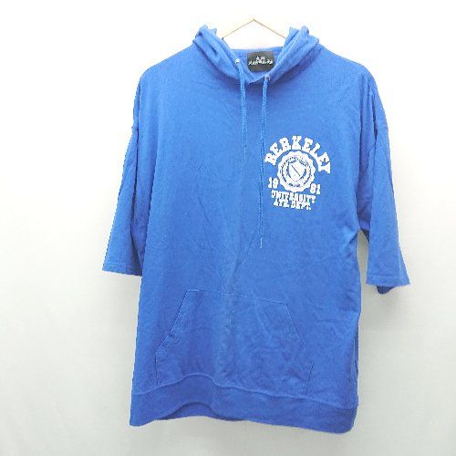 ◇ Spinns Attitude Makes Style フードあり プルオーバー カジュアル 薄手 半袖 Tシャツ 表記なし ブルー レディース E 【1308290056363】