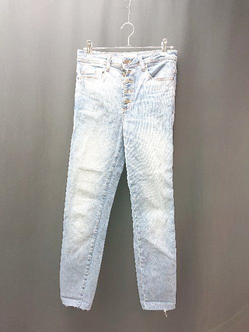 ◇ ZARA ザラ ボタンフライ カットオフ ウォッシュ加工 デニムパンツ サイズ34 インディゴ レディース E 【1308290055939】