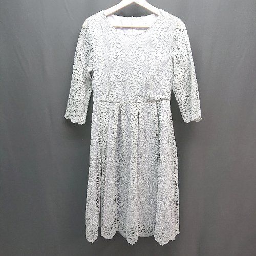 ◇ lace ladies 総レース バックファスナー ガーリー エレガント 長袖 ロング丈 ワンピース サイズL グレー レディース E 【1308290057766】