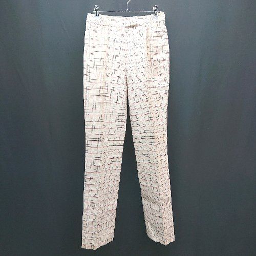 ◇ OLD ENGLAND チェック柄 ファスナー センタープレス ストレートパンツ サイズ38 ベージュ レッド ブルー レディース E 【1308290068311】