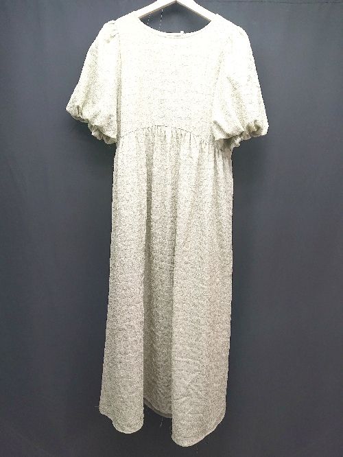◇ w closet パフスリーブ バックオープン バックウエストゴム 半袖 ロング ワンピース サイズF グリーン レディース E 【1309040002760】