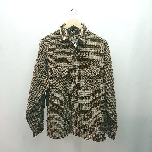 ◇ ◎ b●未使用● neos 千鳥柄風 フロントボタン カジュアル 長袖 シャツジャケット サイズM ブラウン レディース E 【1309040021419】