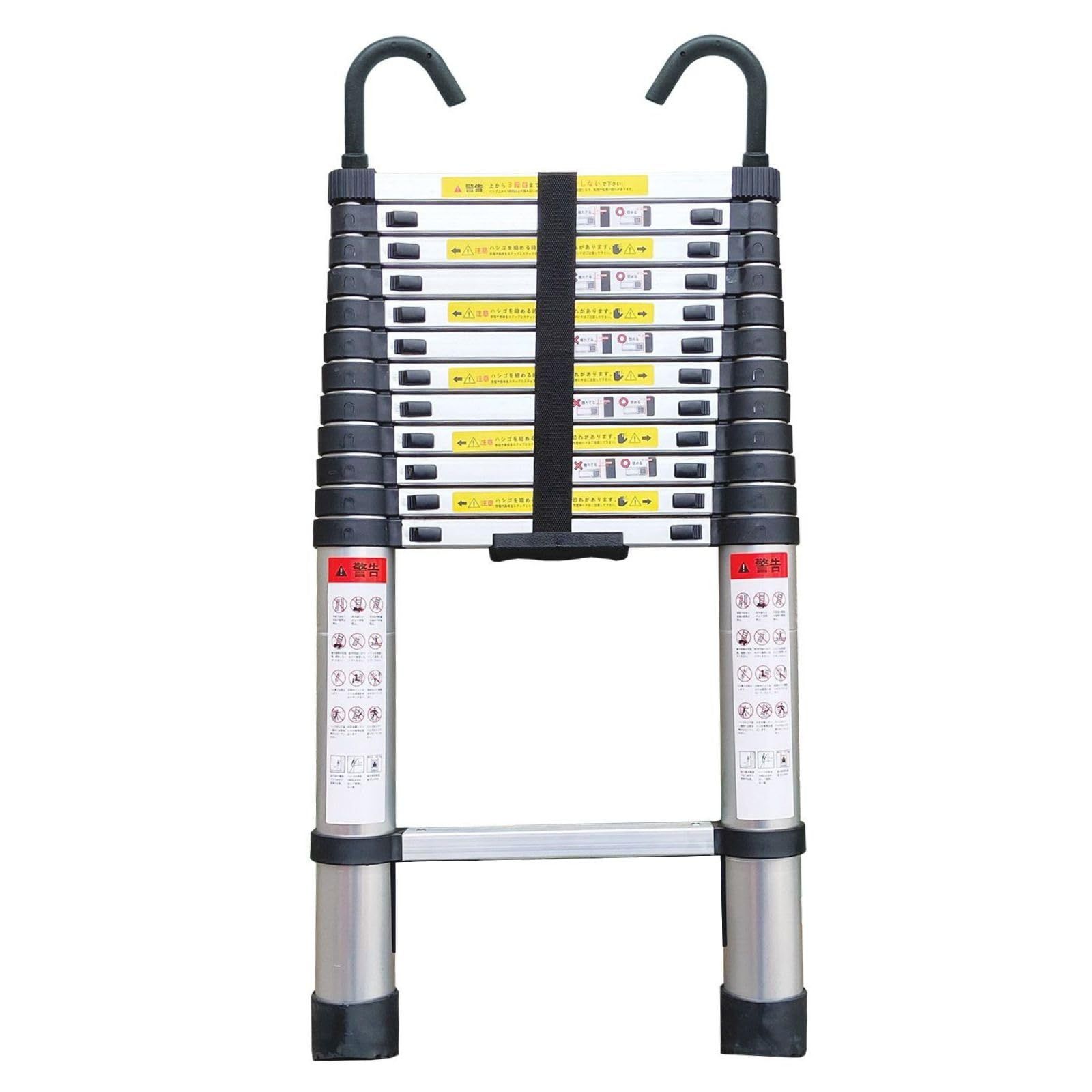 【ワンタッチロック、アルミ製】 ONE STEP 伸縮はしご 耐荷重150kg スライド式 折りたたみ 安全ロック コンパクト 多機能アルミはしご 持ち運びに便利 軽量 室内 屋外 両用 (【3.8m フック付】)so 91163a87