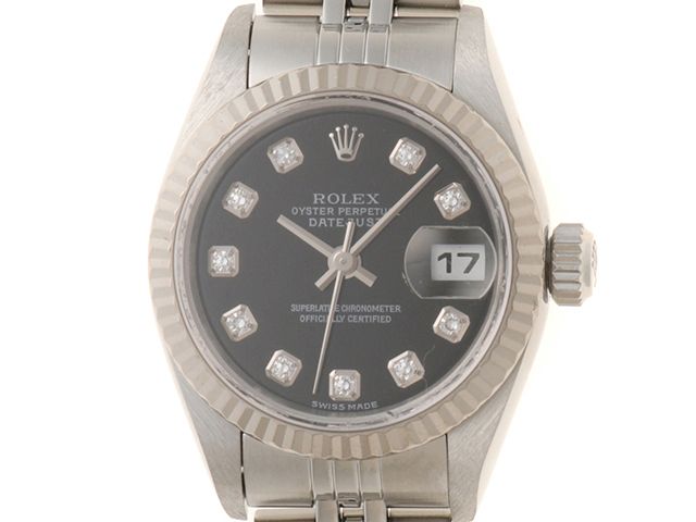 ROLEX ロレックス デイトジャスト 79174G 腕時計 ステンレス/ K18WGベゼル ブラック 自動巻き ブラック10Pダイヤ文字盤 レディース【中古】【473】