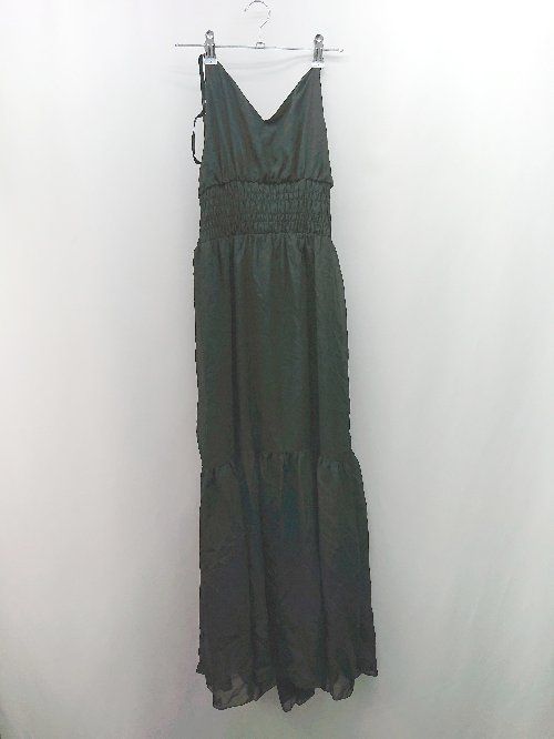 ◇ apres jour アプレジュール リボン肩紐 シアー素材 ガーリー 涼しげ ロング ワンピース サイズLL ブラック レディース E 【1309040024090】