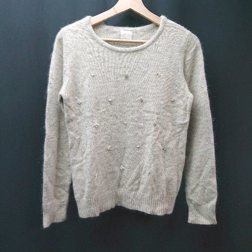 ◇ Liala×PG クルーネック パール スパンコール きれいめ 長袖 ニット セーター サイズM ベージュ系 レディース E 【1309040031838】