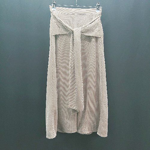 ◇ COEL コエル ストライプ柄 バックウエストゴム リボン 綺麗め ロング フレア スカート サイズF ブラウン レディース E 【1309040036000】