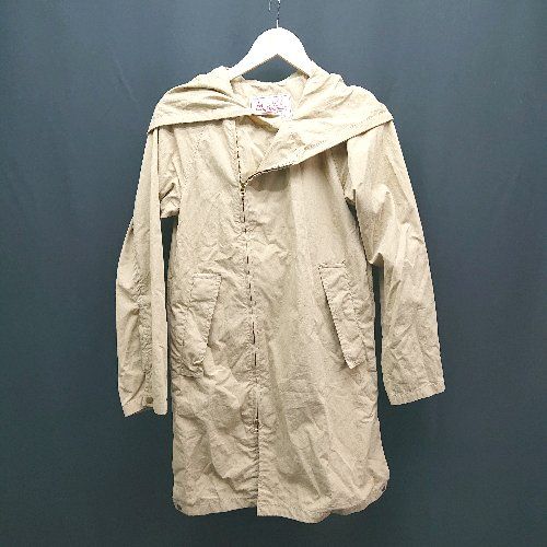 ◇ my D'artagnan 綿ナイロン生地 ジップアップ フーディー ロング丈 長袖 ジャンパー サイズ36 ベージュ レディース E 【1309040045514】