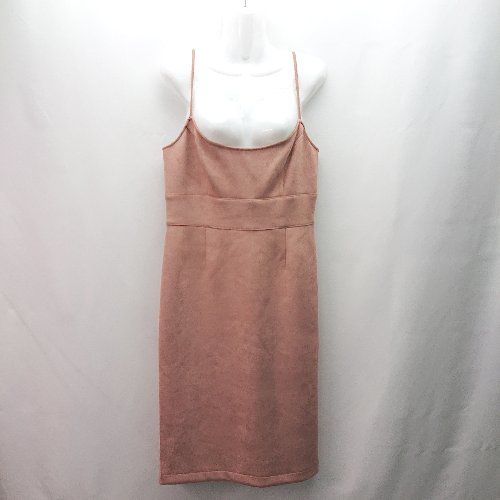 ◇ BCBGMAXAZRIA バックファスナー ベロア生地 フェミニン ノースリーブ ひざ丈 ワンピース サイズL ピンク レディース E 【1309040054998】