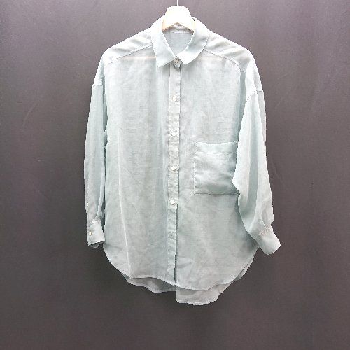 ◇ MADEMOISELLE LOPE フロントボタン くすみカラー 透け感あり 無地 長袖 シャツ サイズ38 ライトグリーン レディース E 【1309040075290】