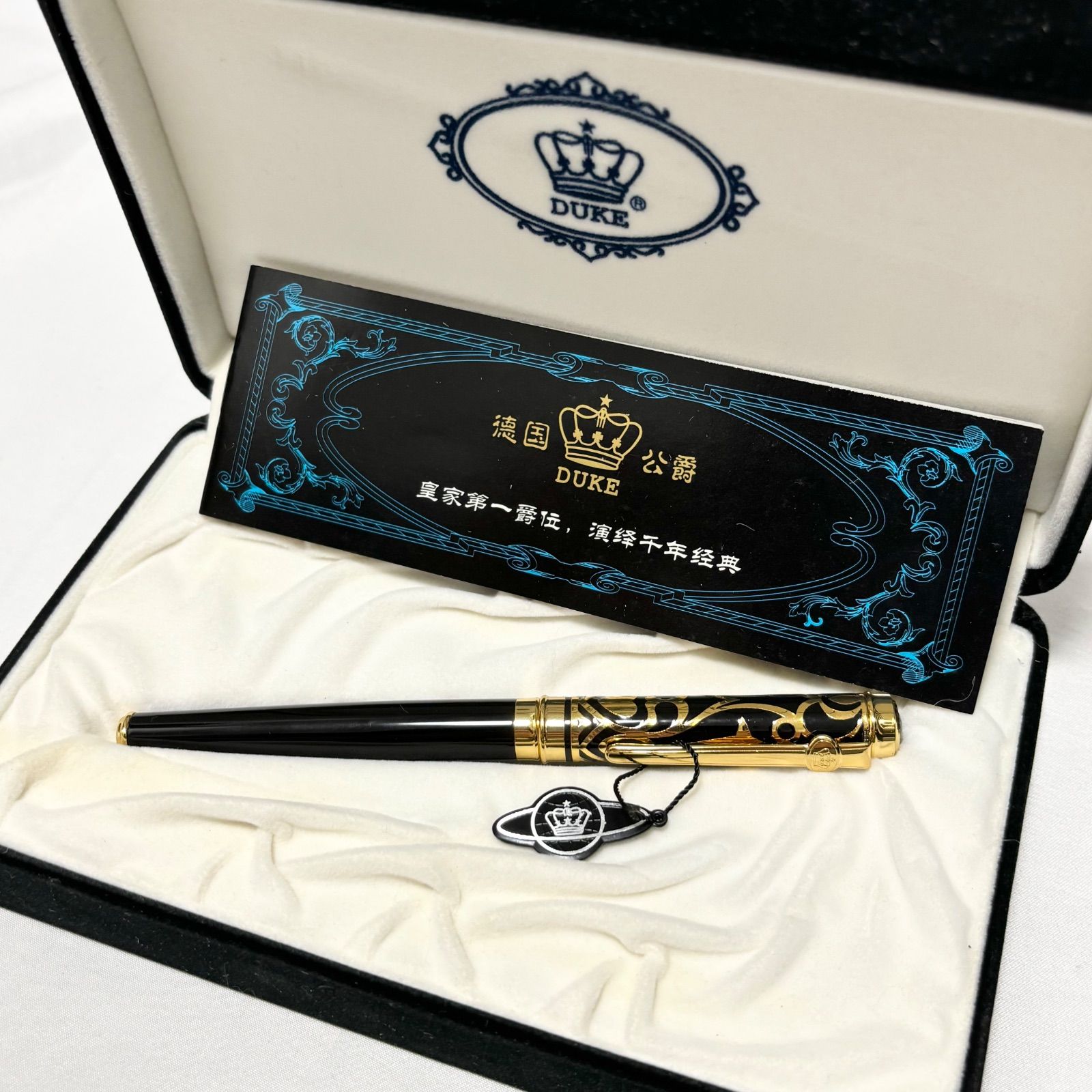 【送料無料】Duke/デューク/サファイア/万年筆/22KGP/ブラック×ゴールド/筆記用具/文房具/筆記未確認/中古品/ケース付き