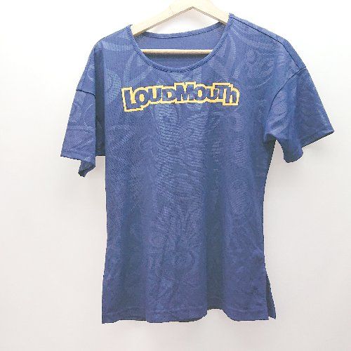 ◇ LOUD MOUT カジュアル スポーティー 総柄 フロントプリント 半袖 Ｔシャツ サイズS ブルー レディース E 【1309040087781】