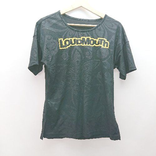 ◇ LOUD MOUT カジュアル スポーティー 総柄 フロントプリント 半袖 Tシャツ サイズS ブラック レディース E 【1309040087774】