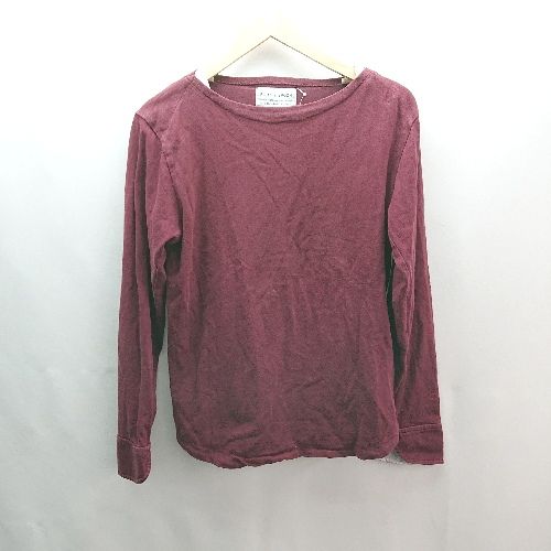 ◇ fork&spoon プルオーバー カジュアル スリット 袖刺繡 ストライプ 長袖 カットソー サイズ38 レッド レディース E 【1309040084131】