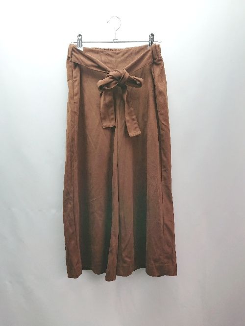 ◇ ZARA ザラ バックウエストゴム リボン ベロア生地 ゆったり ワイドパンツ サイズXS ブラウン レディース E 【1309040090316】